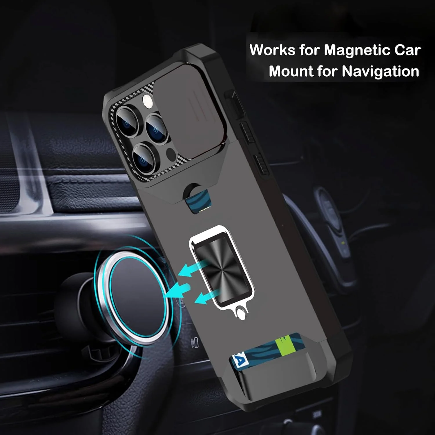 کاور محافظ گوشی آیفون 13 پرو با جای کارت و پوشش کشویی دوربین، استند انگشتی چرخان 360 درجه، کاور محافظ سنگین برای گوشی اپل آیفون 13 پرو - مشکی کاور محافظ گوشی آیفون 13 پرو با جای کارت و پوشش کشویی دوربین، استند انگشتی چرخان 360 درجه، کاور محافظ سنگین برای گوشی اپل آیفون 13 پرو - مشکی