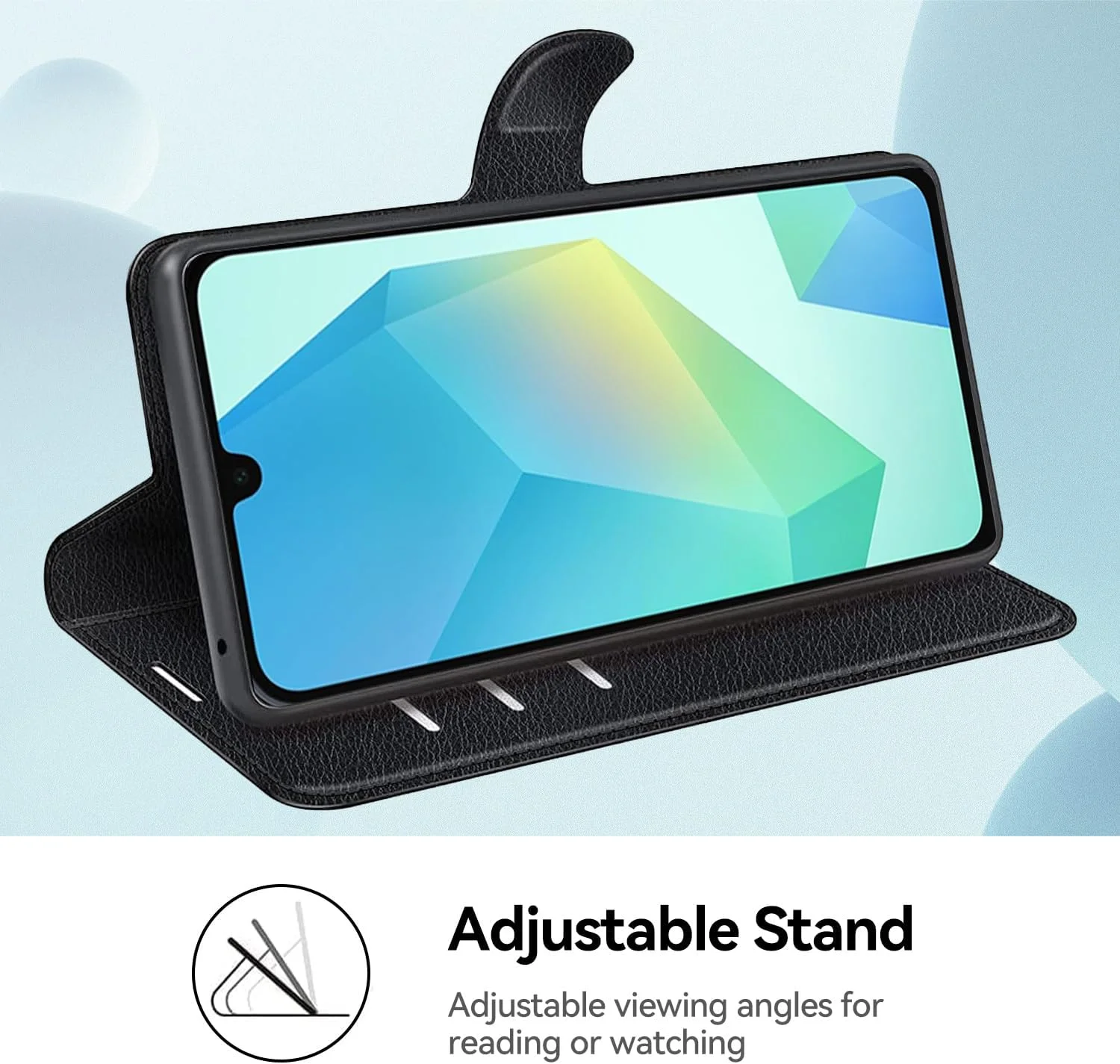 کیف پول چرمی T Tersely مناسب برای گوشی سامسونگ گلکسی A16 (2024)، کاور محافظ مغناطیسی تاشو با قابلیت استند و جای کارت - مشکی