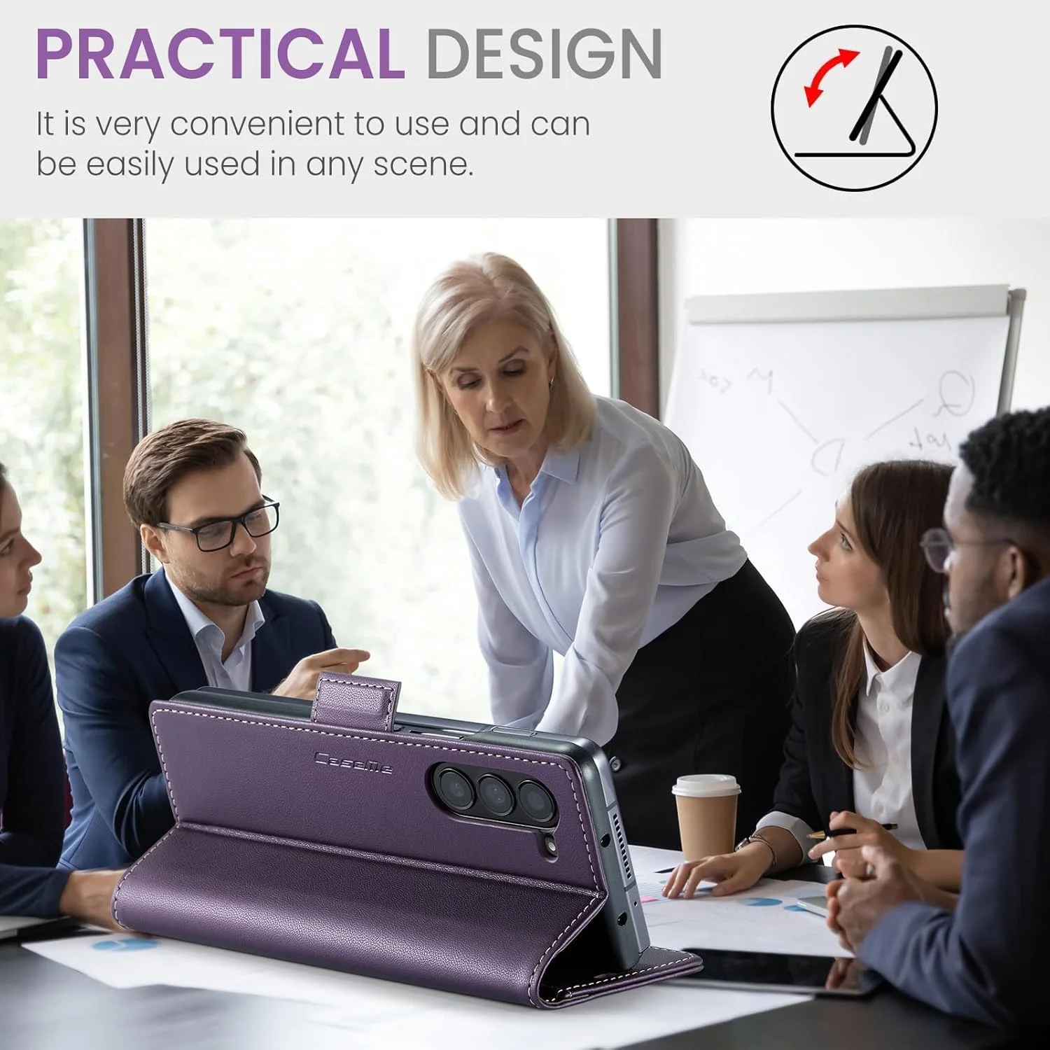 کیف ELEPIK برای گوشی گلکسی زد فولد 5 با جای کارت، پایه نگهدارنده [3 جای کارت + 1 جای پول نقد] [چرم PU بادوام] کاور کیف پول مغناطیسی برای گوشی سامسونگ گلکسی زد فولد 5، بنفش شیک