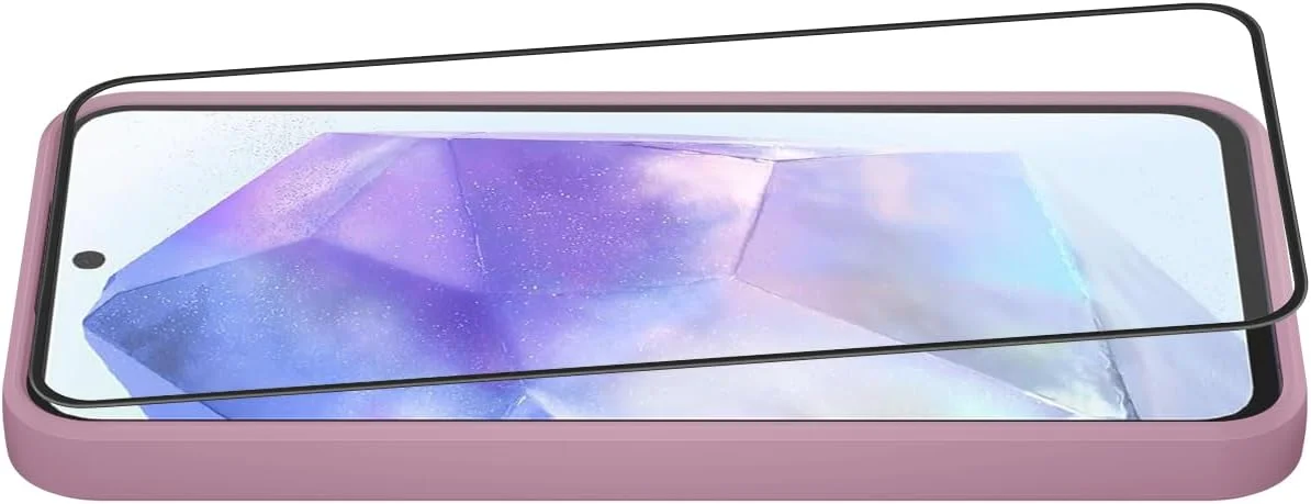 کاور سیلیکونی مایع 3 در 1 برای گوشی سامسونگ گلکسی A55 5G، [محافظت در برابر سقوط در سطح نظامی] [به همراه 2 عدد محافظ صفحه نمایش شیشه ای حرارت دیده] کاور برای گوشی گلکسی A55 (بنفش گل رز)