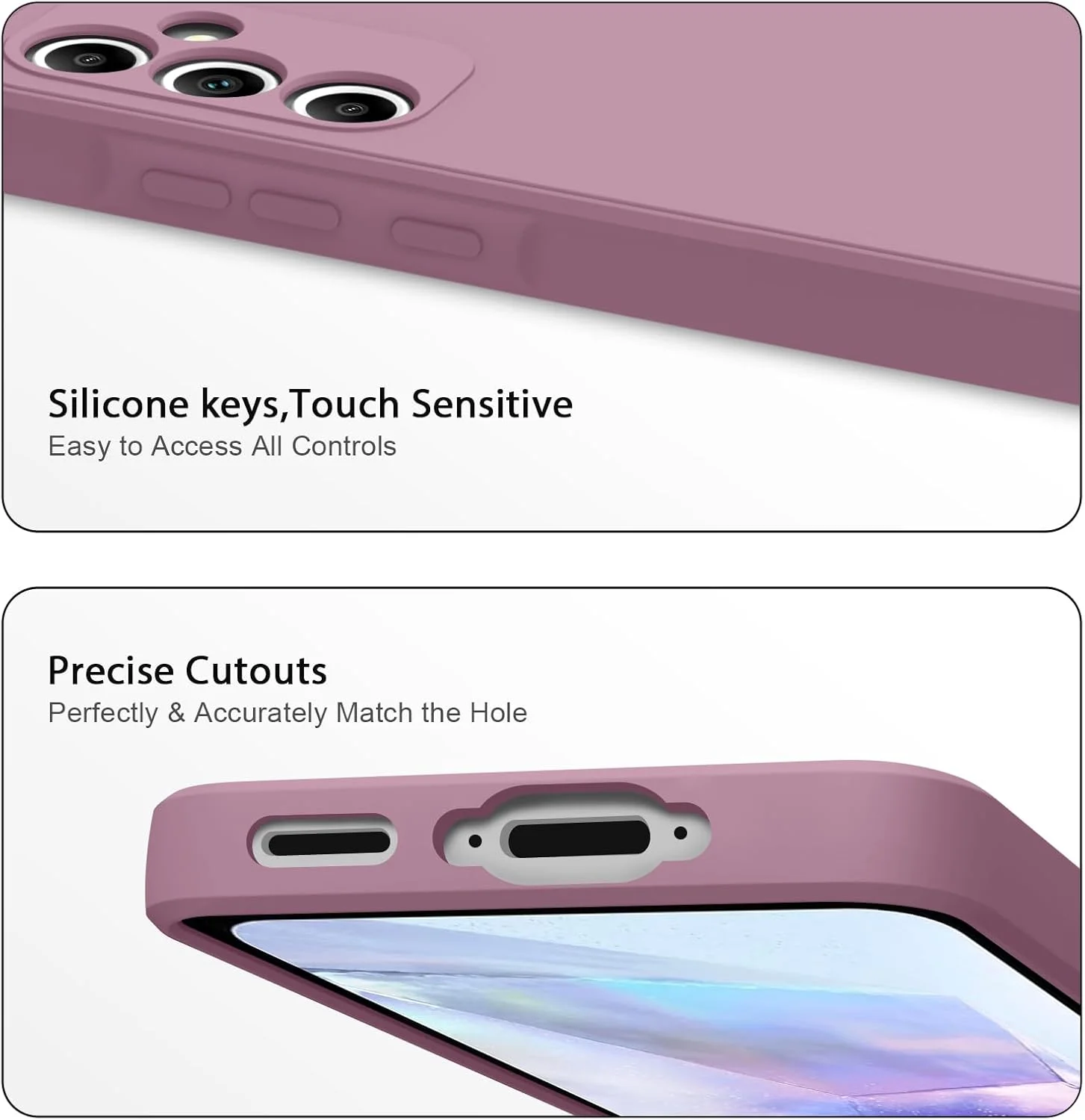 کاور سیلیکونی مایع 3 در 1 برای گوشی سامسونگ گلکسی A55 5G، [محافظت در برابر سقوط در سطح نظامی] [به همراه 2 عدد محافظ صفحه نمایش شیشه ای حرارت دیده] کاور برای گوشی گلکسی A55 (بنفش گل رز)