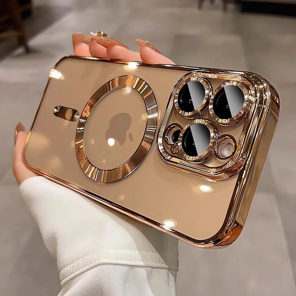 کاور مگنتی Zege سازگار با آیفون 16 پرو مکس با MagSafe [هرگز زرد نمی شود] [محافظت در برابر سقوط در سطح نظامی] محافظ کامل لنز دوربین، کاور گوشی نرم و شفاف با روکش (طلایی)