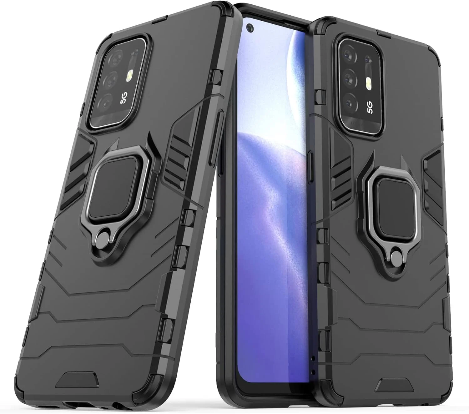 قاب محافظ مشکی ضد ضربه و مقاوم با پایه تاشو برای گوشی های اوپو رنو 5Z 5G/A94 5G/A95 قاب محافظ مشکی ضد ضربه و مقاوم با پایه تاشو برای گوشی های اوپو رنو 5Z 5G/A94 5G/A95