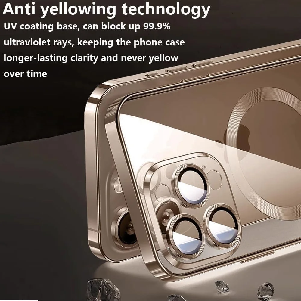 کاور مگنتی Zege سازگار با آیفون 16 پرو مکس با MagSafe [هرگز زرد نمی شود] [محافظت در برابر سقوط در سطح نظامی] محافظ کامل لنز دوربین، کاور گوشی نرم و شفاف با روکش (طلایی)