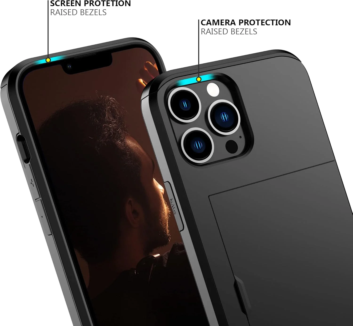 کاور محافظتی دولایه ضد ضربه Nvollnoe با جای کارت مخفی/نگهدارنده کارت باریک مناسب بانوان و آقایان برای آیفون 13 پرو مکس (مشکی) کاور محافظتی دولایه ضد ضربه Nvollnoe با جای کارت مخفی/نگهدارنده کارت باریک مناسب بانوان و آقایان برای آیفون 13 پرو مکس (مشکی)