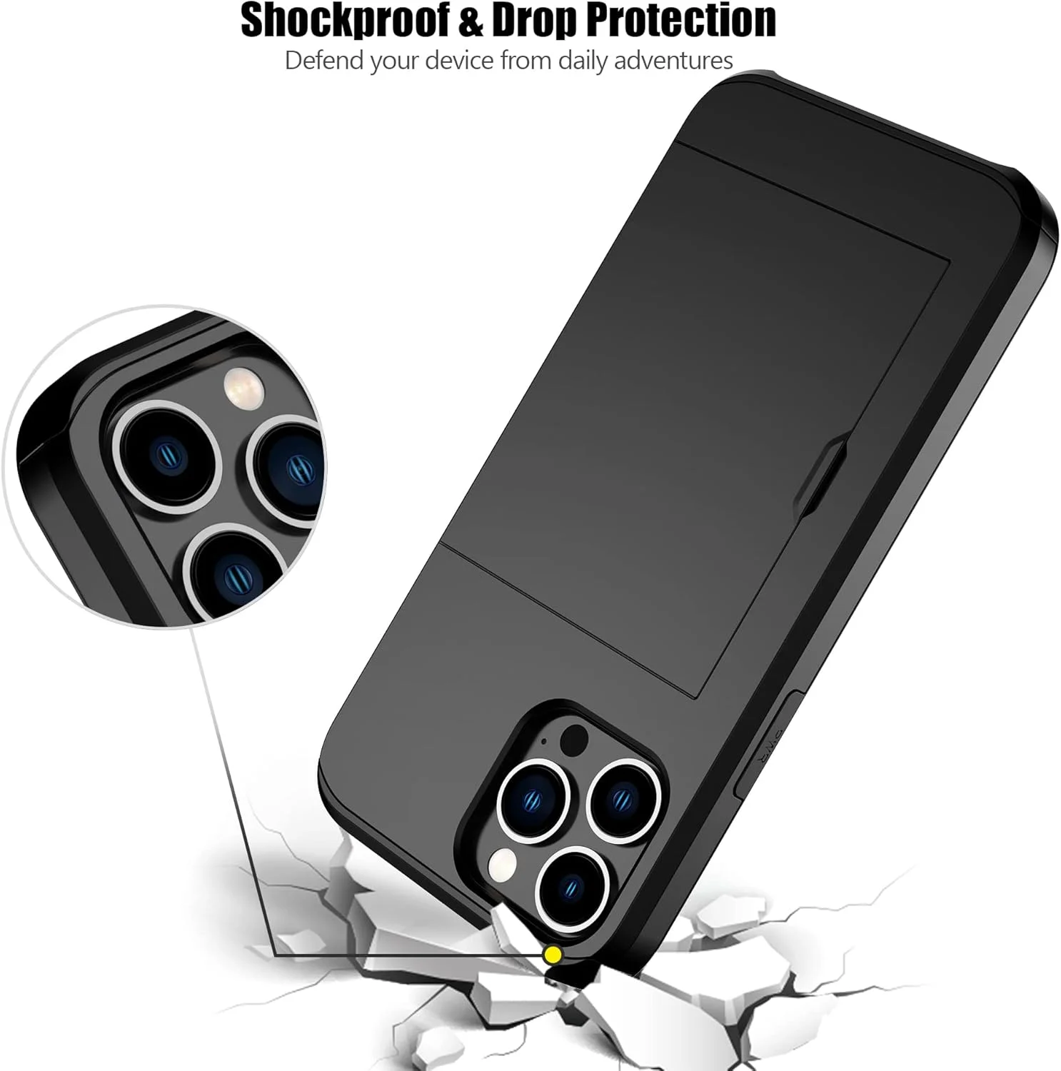 کاور محافظتی دولایه ضد ضربه Nvollnoe با جای کارت مخفی/نگهدارنده کارت باریک مناسب بانوان و آقایان برای آیفون 13 پرو مکس (مشکی) کاور محافظتی دولایه ضد ضربه Nvollnoe با جای کارت مخفی/نگهدارنده کارت باریک مناسب بانوان و آقایان برای آیفون 13 پرو مکس (مشکی)