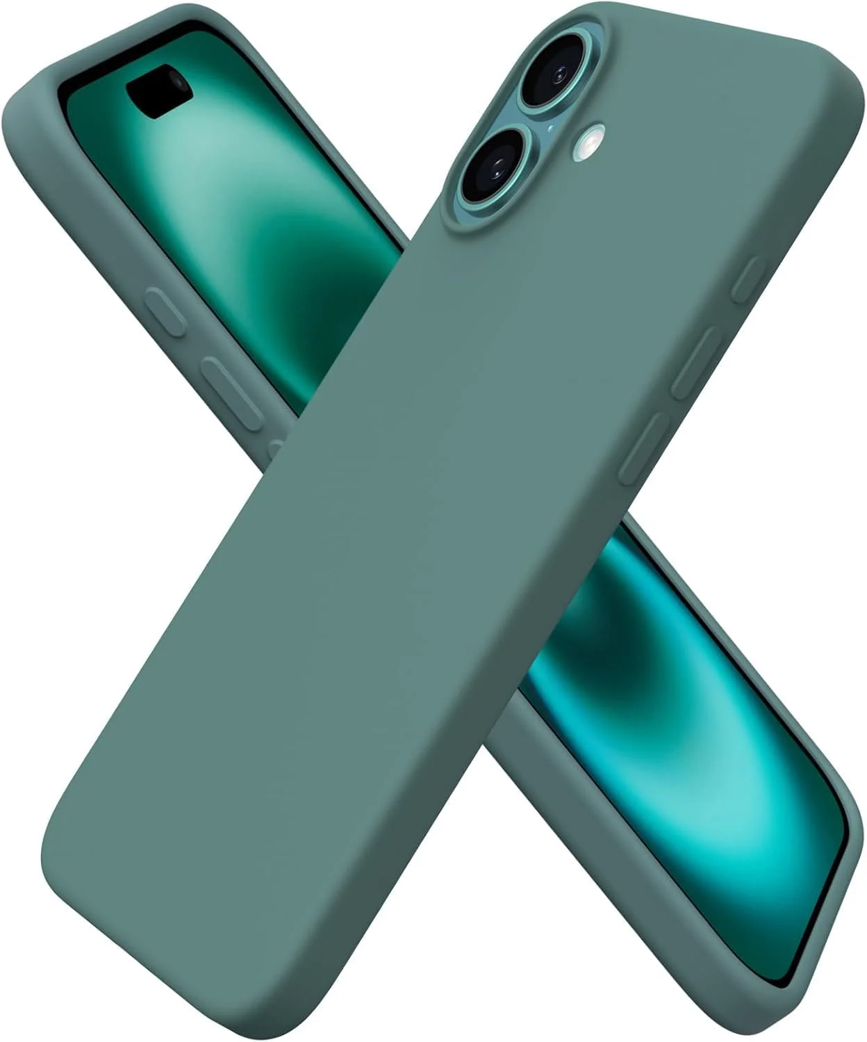 قاب موبایل، سازگار با آیفون 16 پلاس 6.7 اینچی، سیلیکون مایع باریک، 3 لایه پوشش کامل، قاب محافظ گوشی لاستیکی ژله ای نرم 6.7 اینچی، (سبز کاجی)