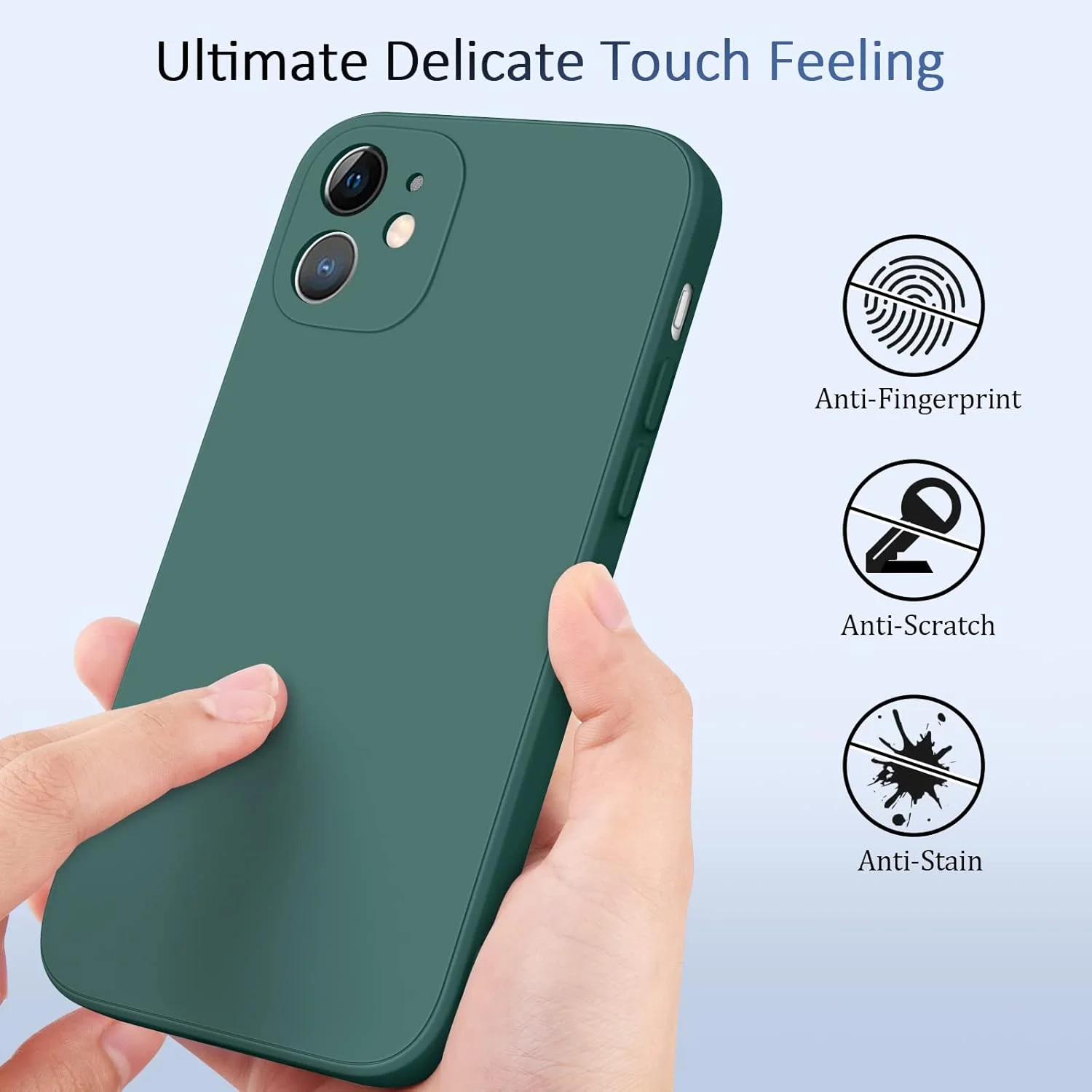 قاب سیلیکونی نرم VANCLE برای آیفون 11، [محافظت در برابر سقوط با استاندارد نظامی] [آستر میکروفیبر ضد خش] قاب محافظ ضد ضربه باریک و نازک 6.1 اینچ (مشکی + سبز تیره)