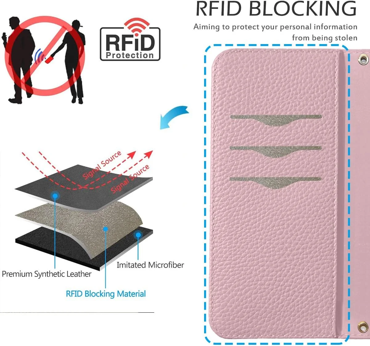 کیف پول چرمی گوشی آیفون 14 پرو NanHou، کیف محافظ با قفل مغناطیسی، پایه تاشو، بند مچی و جای کارت - صورتی کیف پول چرمی گوشی آیفون 14 پرو NanHou، کیف محافظ با قفل مغناطیسی، پایه تاشو، بند مچی و جای کارت - صورتی