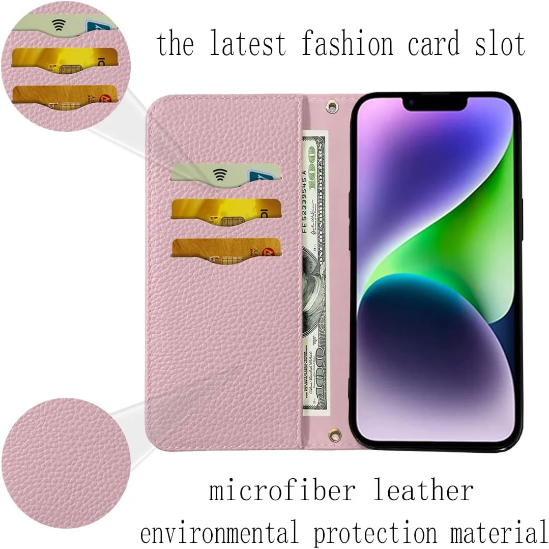 کیف پول چرمی گوشی آیفون 14 پرو NanHou، کیف محافظ با قفل مغناطیسی، پایه تاشو، بند مچی و جای کارت - صورتی کیف پول چرمی گوشی آیفون 14 پرو NanHou، کیف محافظ با قفل مغناطیسی، پایه تاشو، بند مچی و جای کارت - صورتی
