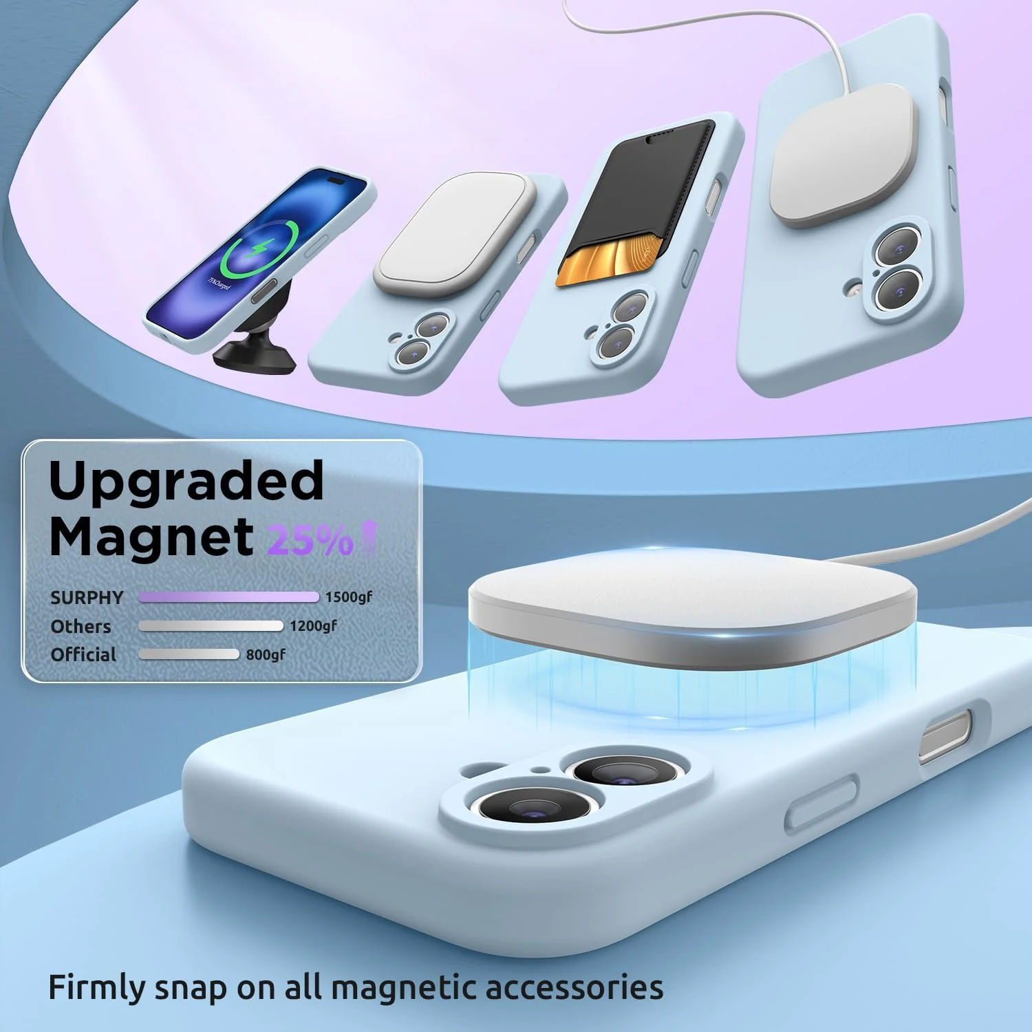 کاور سیلیکونی آهنربایی سورفی مناسب برای آیفون 16 پلاس، سازگار با MagSafe، محافظ دوربین و دارای پوشش داخلی میکروفایبر نرم، کاور ضد ضربه گوشی 6.7 اینچی 2024، آبی ابری کاور سیلیکونی آهنربایی سورفی مناسب برای آیفون 16 پلاس، سازگار با MagSafe، محافظ دوربین و دارای پوشش داخلی میکروفایبر نرم، کاور ضد ضربه گوشی 6.7 اینچی 2024، آبی ابری