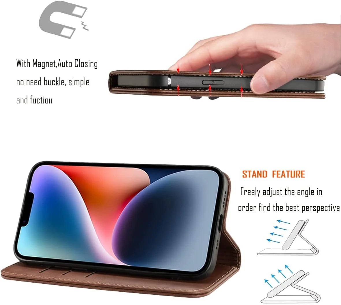 قاب گوشی آیفون 14 چرمی PU با بند مچی، کیف پول و جای کارت، پوشش ضد ضربه - قهوه ای قاب گوشی آیفون 14 چرمی PU با بند مچی، کیف پول و جای کارت، پوشش ضد ضربه - قهوه ای