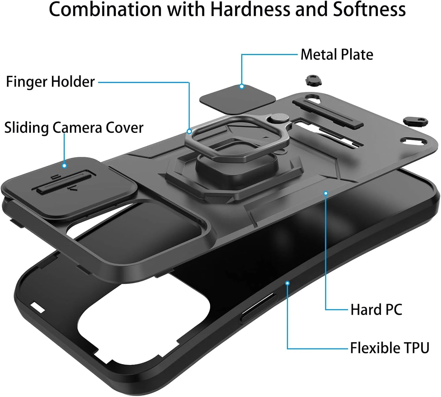 قاب محافظ گوشی آیفون 15 پرو مکس با پوشش کشویی دوربین و حلقه چرخان 360 درجه، ضد ضربه و محافظ سنگین، مشکی قاب محافظ گوشی آیفون 15 پرو مکس با پوشش کشویی دوربین و حلقه چرخان 360 درجه، ضد ضربه و محافظ سنگین، مشکی