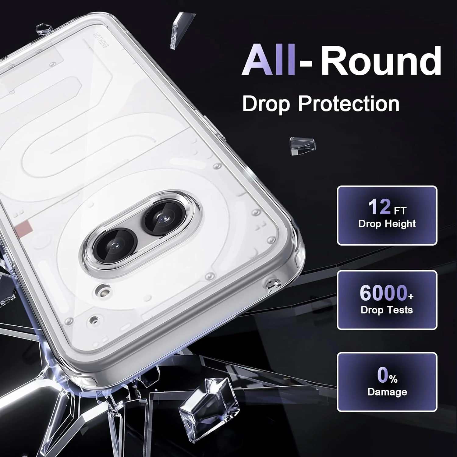 کاور محافظ گوشی لیسوکا مناسب برای ناتینگ فون 2A، با محافظت در برابر سقوط در سطح نظامی، مقاوم در برابر زرد شدن، پشت PC سخت ضد خش، پوشش محافظ فوق العاده نازک و ضد ضربه، شفاف