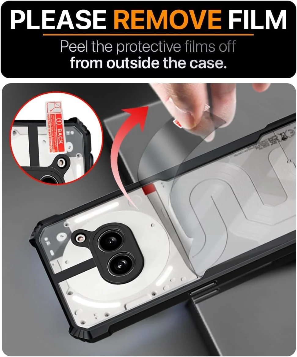 کاور پشتی سخت PC شفاف برای ناتینگ فون 2a پلاس با حاشیه مشکی TPU ضد ضربه، محافظت 360 درجه دوربین، کاور شفاف مقاوم در برابر ضربه