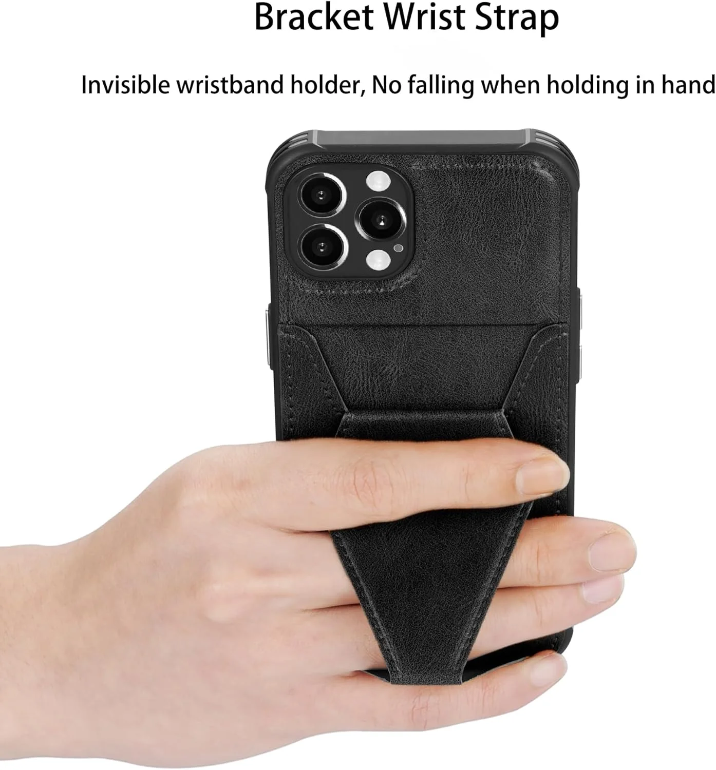 کاور چرمی آیفون 15 پرو مکس با جای کارت [نگهداری 2 کارت]، کاور کیف پول با [پایه انگشتی]، پایه مغناطیسی ماشین، کاور باریک گوشی مناسب برای آیفون 15 پرو مکس - مشکی