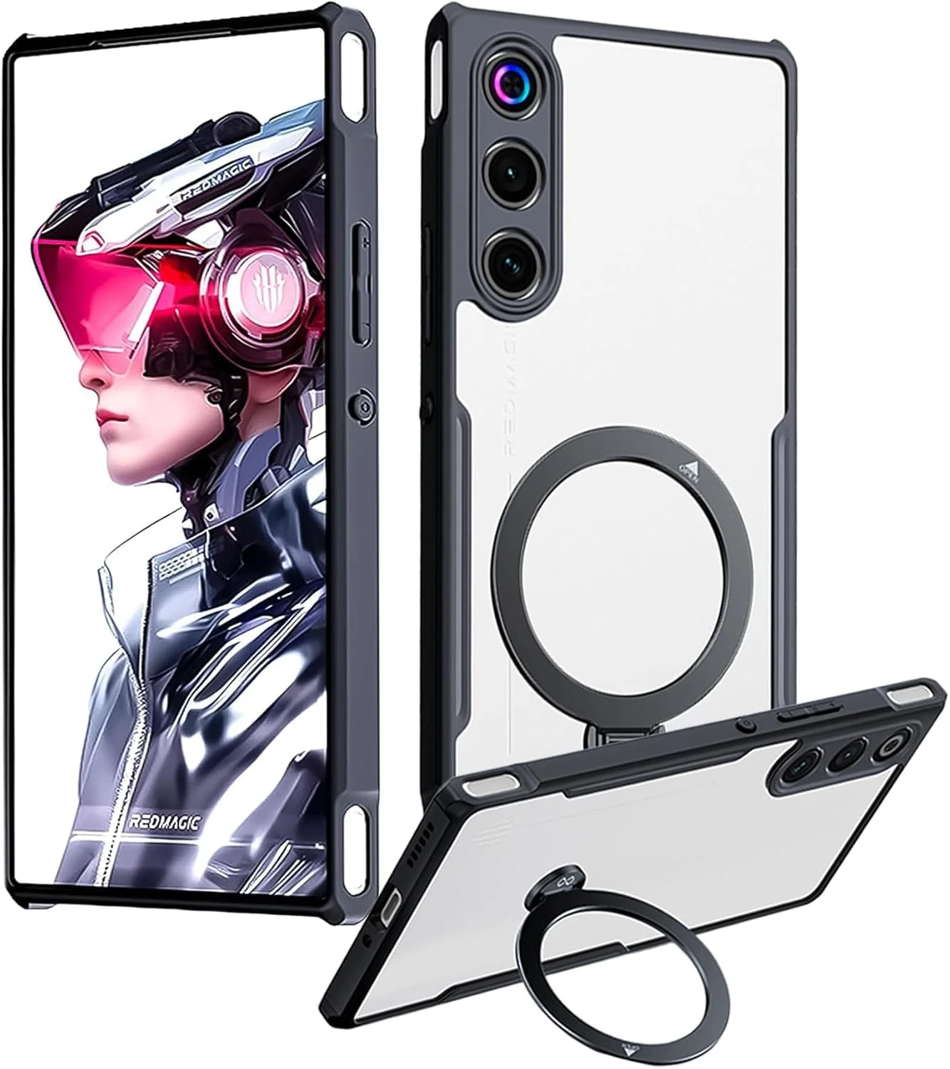 کاور محافظ گوشی موبایل زد تی ای نوبیا رد مجیک 10 ایر، با استند حلقه ای 360 درجه، کاور محافظ TPU+PC ضد ضربه، ضد اثر انگشت، باریک (مشکی شفاف) کاور محافظ گوشی موبایل زد تی ای نوبیا رد مجیک 10 ایر، با استند حلقه ای 360 درجه، کاور محافظ TPU+PC ضد ضربه، ضد اثر انگشت، باریک (مشکی شفاف)