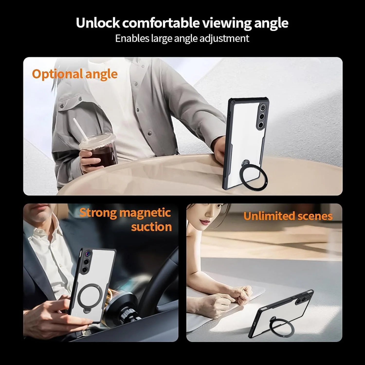 کاور محافظ گوشی موبایل زد تی ای نوبیا رد مجیک 10 ایر، با استند حلقه ای 360 درجه، کاور محافظ TPU+PC ضد ضربه، ضد اثر انگشت، باریک (مشکی شفاف) کاور محافظ گوشی موبایل زد تی ای نوبیا رد مجیک 10 ایر، با استند حلقه ای 360 درجه، کاور محافظ TPU+PC ضد ضربه، ضد اثر انگشت، باریک (مشکی شفاف)