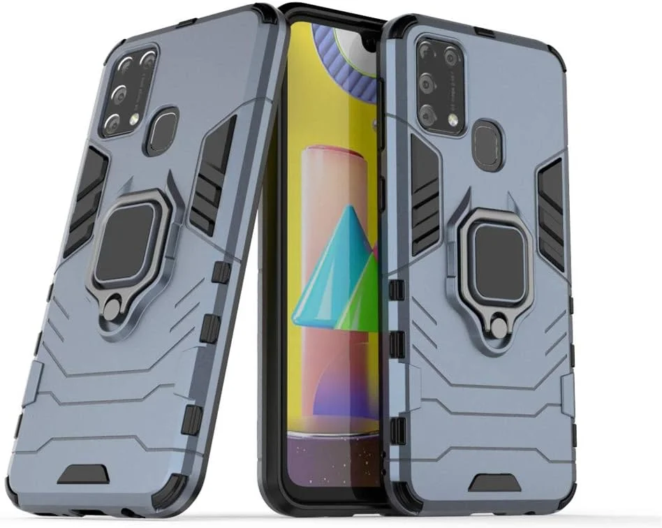 قاب محافظ گوشی موبایل مناسب برای سامسونگ گلکسی M31، با حلقه فلزی و استند، دو لایه و مقاوم - سرمه ای قاب محافظ گوشی موبایل مناسب برای سامسونگ گلکسی M31، با حلقه فلزی و استند، دو لایه و مقاوم - سرمه ای