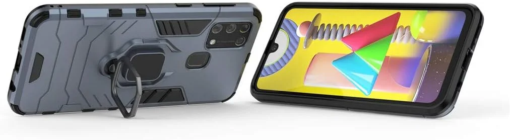 قاب محافظ گوشی موبایل مناسب برای سامسونگ گلکسی M31، با حلقه فلزی و استند، دو لایه و مقاوم - سرمه ای قاب محافظ گوشی موبایل مناسب برای سامسونگ گلکسی M31، با حلقه فلزی و استند، دو لایه و مقاوم - سرمه ای