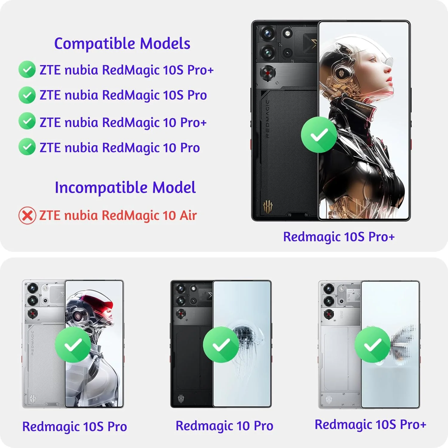 قاب گوشی برای زد تی ای نوبیا رد مجیک 10S پرو / 10S پرو+ / 10 پرو+ / 10 پرو و محافظ صفحه نمایش شیشه ای حرارت دیده، کاور پشتی گوشی موبایل ضربه گیر TPU+PC، محافظ ضد اثر انگشت قاب گوشی برای زد تی ای نوبیا رد مجیک 10S پرو / 10S پرو+ / 10 پرو+ / 10 پرو و محافظ صفحه نمایش شیشه ای حرارت دیده، کاور پشتی گوشی موبایل ضربه گیر TPU+PC، محافظ ضد اثر انگشت