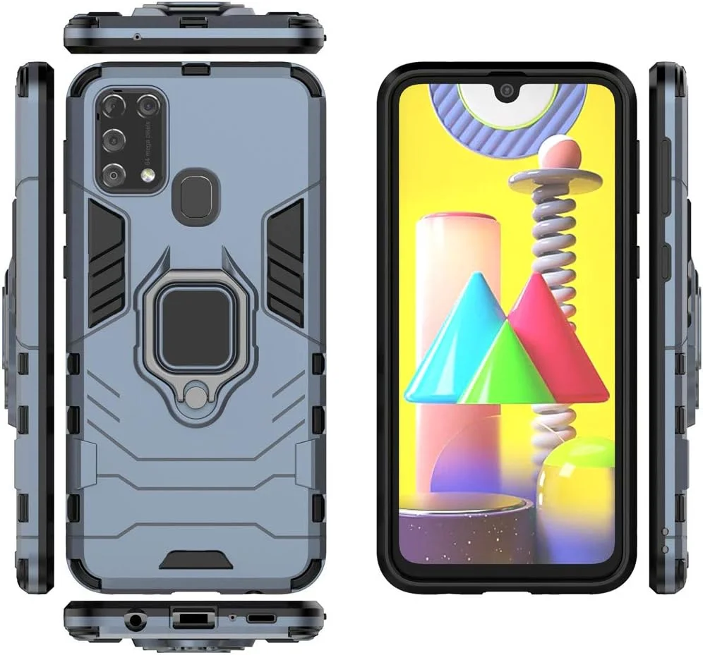 قاب محافظ گوشی موبایل مناسب برای سامسونگ گلکسی M31، با حلقه فلزی و استند، دو لایه و مقاوم - سرمه ای قاب محافظ گوشی موبایل مناسب برای سامسونگ گلکسی M31، با حلقه فلزی و استند، دو لایه و مقاوم - سرمه ای