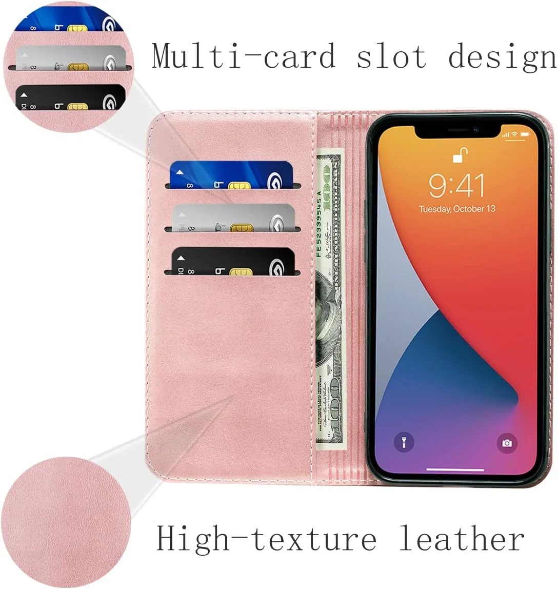 کیف پول چرمی گوشی آیفون 13 پرو مکس با جای کارت و محافظ ضد ضربه - رزگلد کیف پول چرمی گوشی آیفون 13 پرو مکس با جای کارت و محافظ ضد ضربه - رزگلد