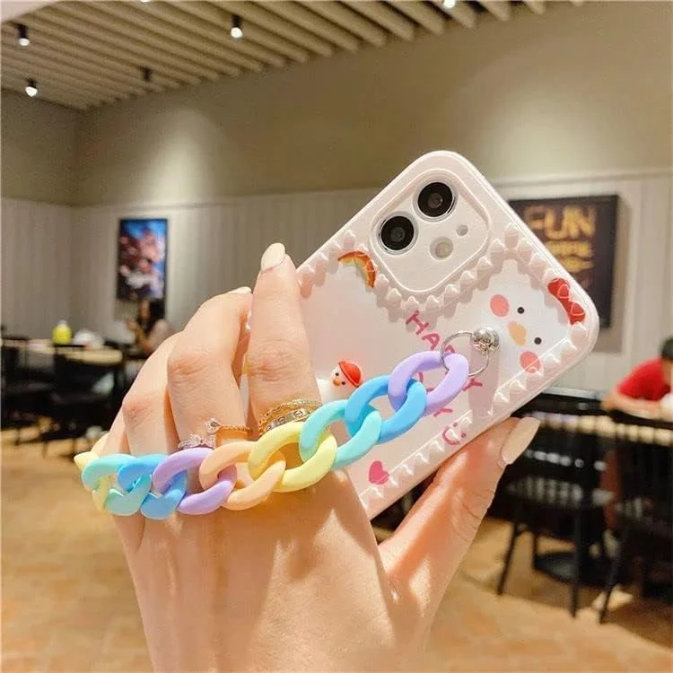 قاب گوشی آیفون 13 پرو، کاور محافظ موبایل طرح کارتونی رنگین کمانی و زنجیر، طرح اردک بامزه مناسب دختران، کاور محافظ کامل بدنه قاب گوشی آیفون 13 پرو، کاور محافظ موبایل طرح کارتونی رنگین کمانی و زنجیر، طرح اردک بامزه مناسب دختران، کاور محافظ کامل بدنه