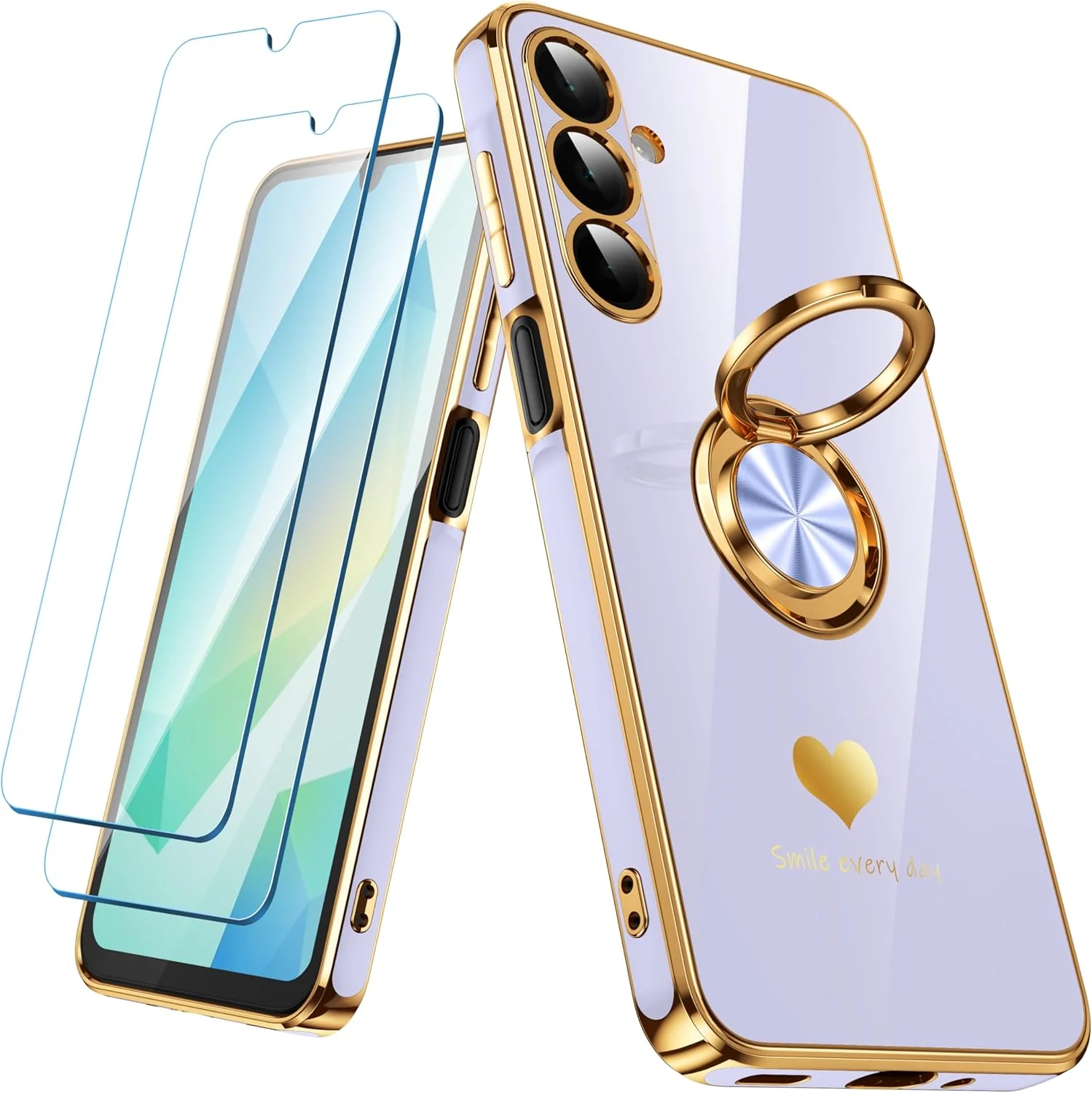 قاب گوشی سامسونگ گلکسی A16 5G/4G به همراه 2 عدد محافظ صفحه نمایش، دارای حلقه نگهدارنده چرخان 360 درجه، طرح قلب های لوکس، روکش لبه طلایی، قاب گوشی نرم و باریک برای گلکسی A16 - اسطوخودوس قاب گوشی سامسونگ گلکسی A16 5G/4G به همراه 2 عدد محافظ صفحه نمایش، دارای حلقه نگهدارنده چرخان 360 درجه، طرح قلب های لوکس، روکش لبه طلایی، قاب گوشی نرم و باریک برای گلکسی A16 - اسطوخودوس