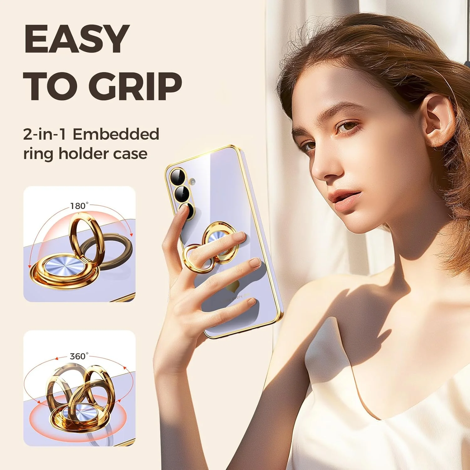 قاب گوشی سامسونگ گلکسی A16 5G/4G به همراه 2 عدد محافظ صفحه نمایش، دارای حلقه نگهدارنده چرخان 360 درجه، طرح قلب های لوکس، روکش لبه طلایی، قاب گوشی نرم و باریک برای گلکسی A16 - اسطوخودوس قاب گوشی سامسونگ گلکسی A16 5G/4G به همراه 2 عدد محافظ صفحه نمایش، دارای حلقه نگهدارنده چرخان 360 درجه، طرح قلب های لوکس، روکش لبه طلایی، قاب گوشی نرم و باریک برای گلکسی A16 - اسطوخودوس