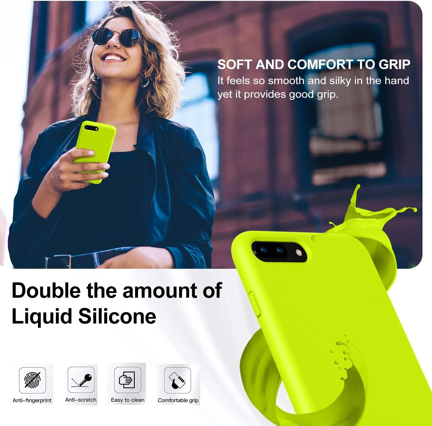 قاب گوشی Vooii سازگار با آیفون 8 پلاس، قاب گوشی آیفون 7 پلاس، ضربه گیر لاستیکی ژل سیلیکونی نرم، پوشش محافظ کل بدنه ضد ضربه با روکش میکروفایبر، سبز فلورسنت