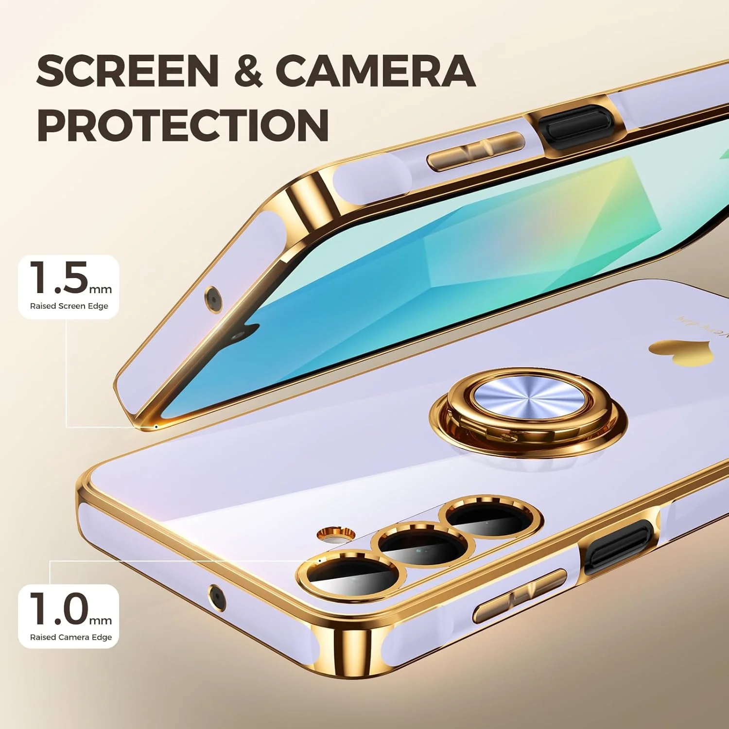 قاب گوشی سامسونگ گلکسی A16 5G/4G به همراه 2 عدد محافظ صفحه نمایش، دارای حلقه نگهدارنده چرخان 360 درجه، طرح قلب های لوکس، روکش لبه طلایی، قاب گوشی نرم و باریک برای گلکسی A16 - اسطوخودوس قاب گوشی سامسونگ گلکسی A16 5G/4G به همراه 2 عدد محافظ صفحه نمایش، دارای حلقه نگهدارنده چرخان 360 درجه، طرح قلب های لوکس، روکش لبه طلایی، قاب گوشی نرم و باریک برای گلکسی A16 - اسطوخودوس