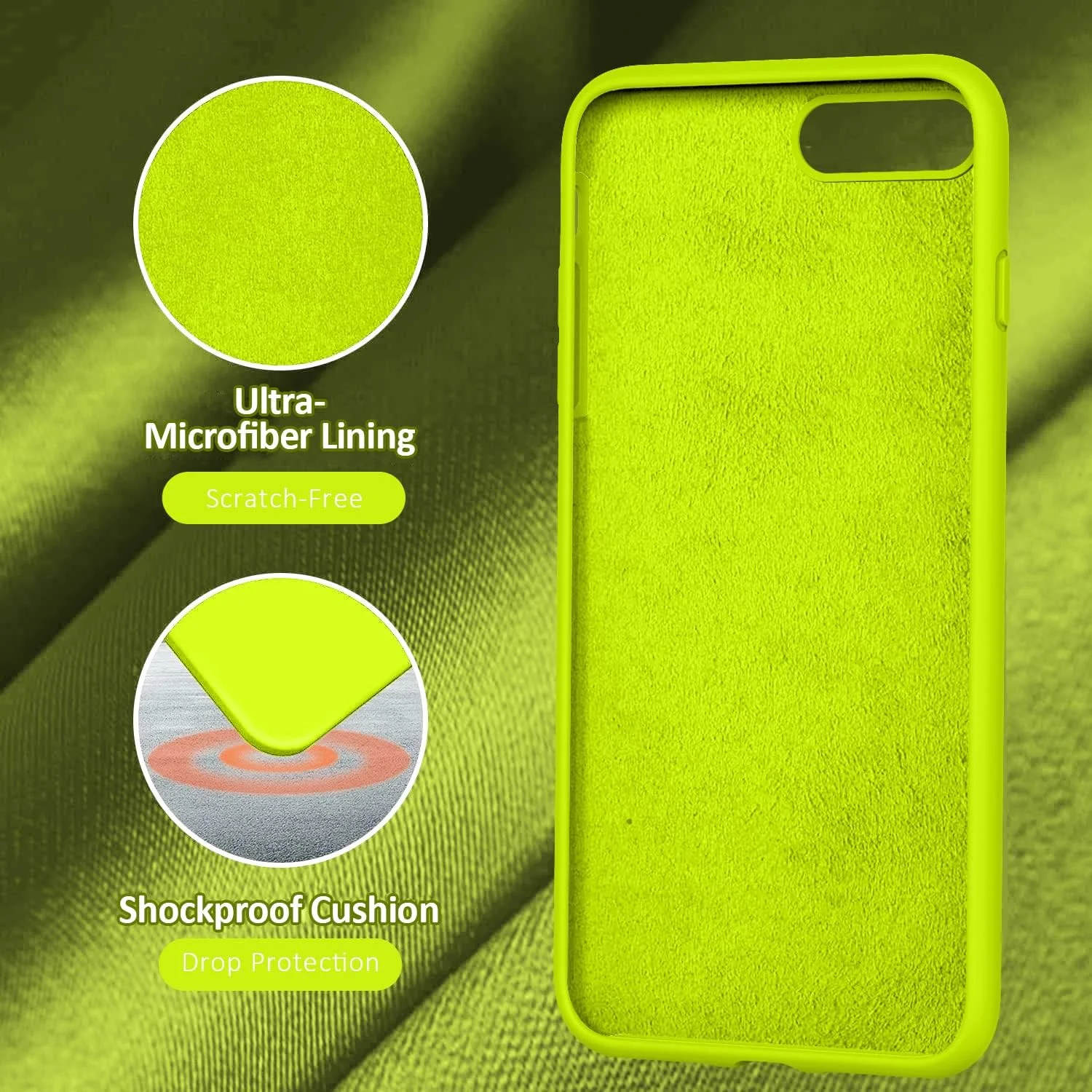 قاب گوشی Vooii سازگار با آیفون 8 پلاس، قاب گوشی آیفون 7 پلاس، ضربه گیر لاستیکی ژل سیلیکونی نرم، پوشش محافظ کل بدنه ضد ضربه با روکش میکروفایبر، سبز فلورسنت