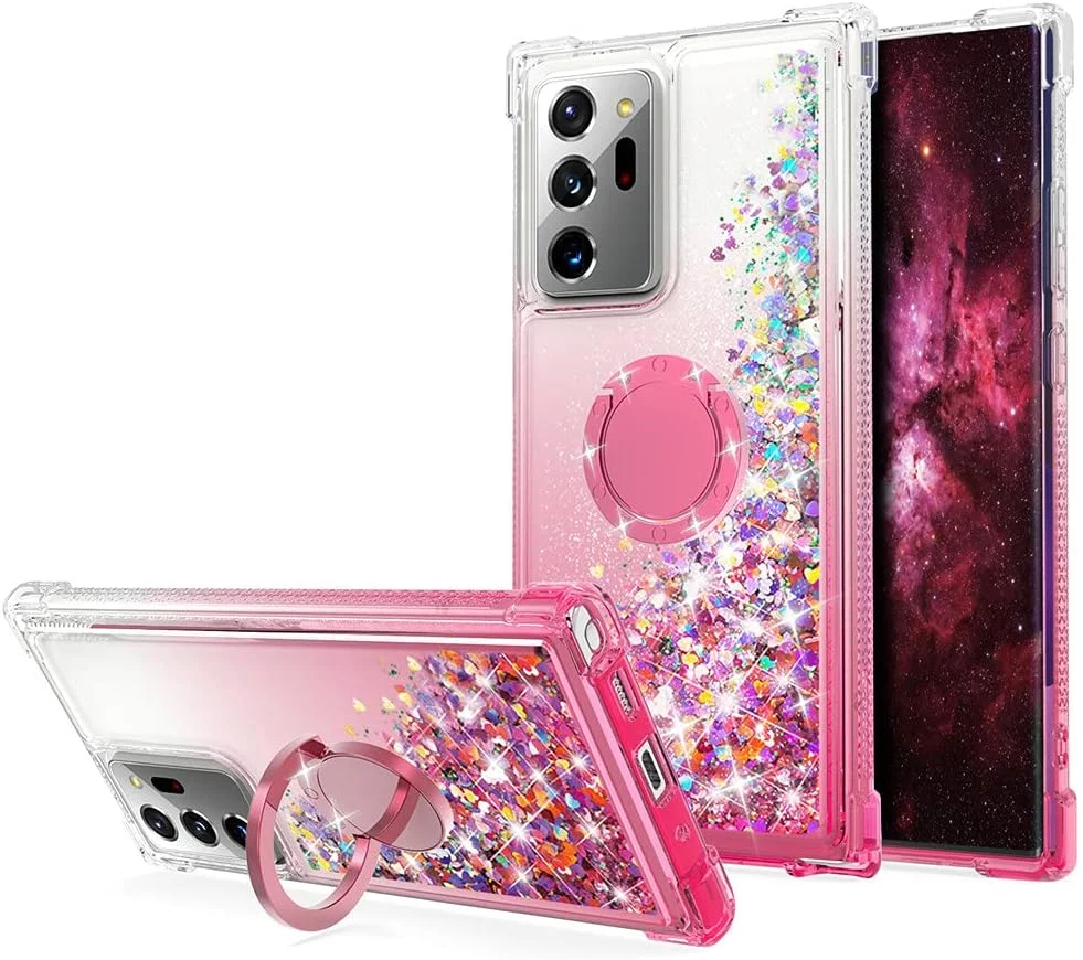 کاور گوشی موبایل ورلد مام مناسب برای گوشی سامسونگ گلکسی نوت 20 اولترا، کاور شفاف مایع شناور اکلیلی رنگارنگ برای سامسونگ گلکسی نوت 20 اولترا [2020]، صورتی