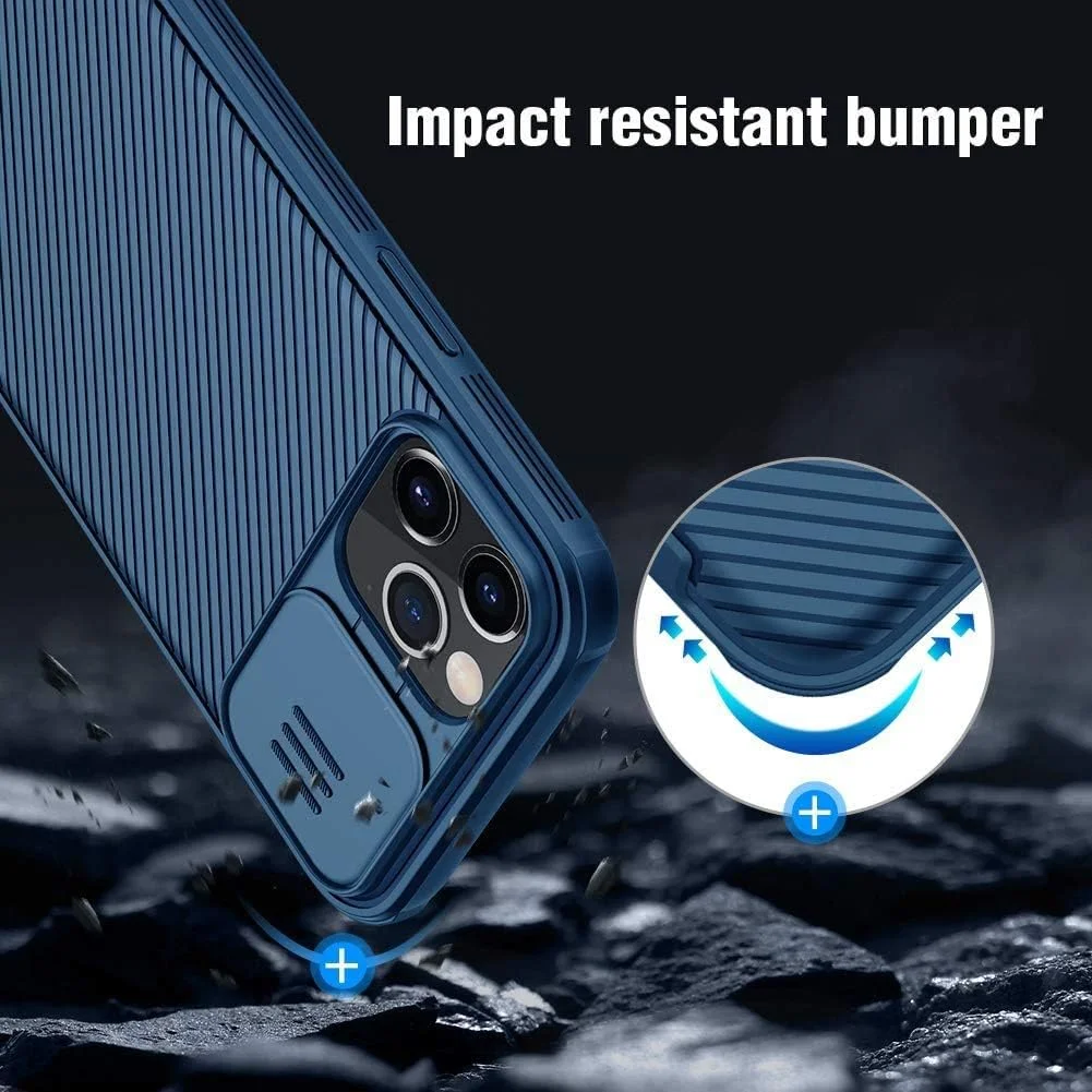 قاب نیلکین Camshield سخت برای آیفون 12/12 پرو با پوشش محافظ کشویی دوربین - آبی