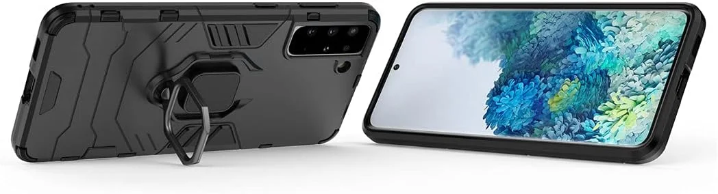 قاب محافظ گوشی سامسونگ گلکسی اس 21 پلاس 5G مدل MaiJin، دارای حلقه فلزی و استند، مقاوم و دو لایه (مشکی)