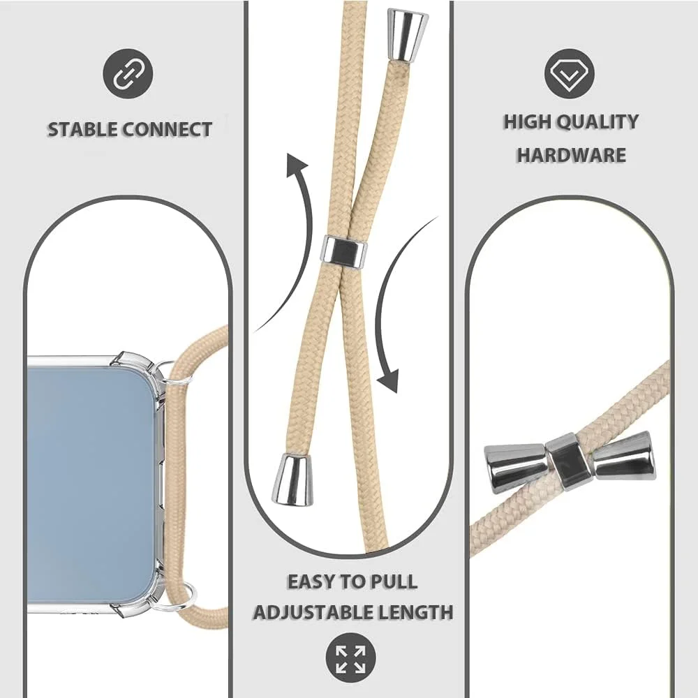 کاور محافظ شفاف بنددار گردنی قابل تنظیم یسپور مناسب آیفون 14 پلاس - بژ