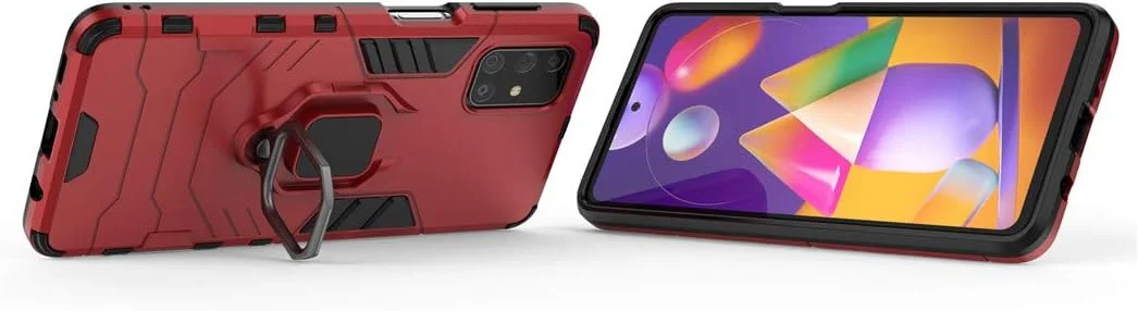 قاب محافظ گوشی موبایل سامسونگ گلکسی M31S مدل MaiJin، دارای استند انگشتی فلزی و ضربه گیر دو لایه (قرمز)