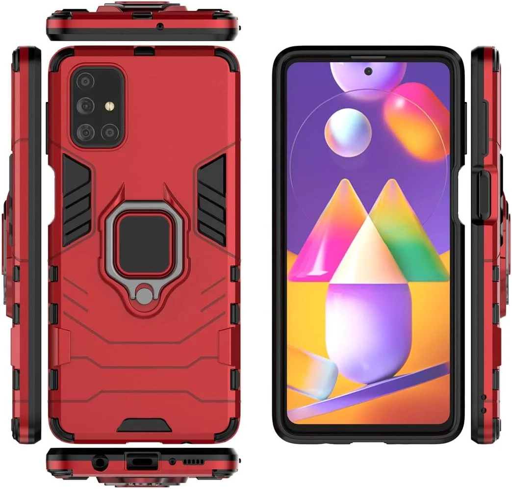 قاب محافظ گوشی موبایل سامسونگ گلکسی M31S مدل MaiJin، دارای استند انگشتی فلزی و ضربه گیر دو لایه (قرمز)