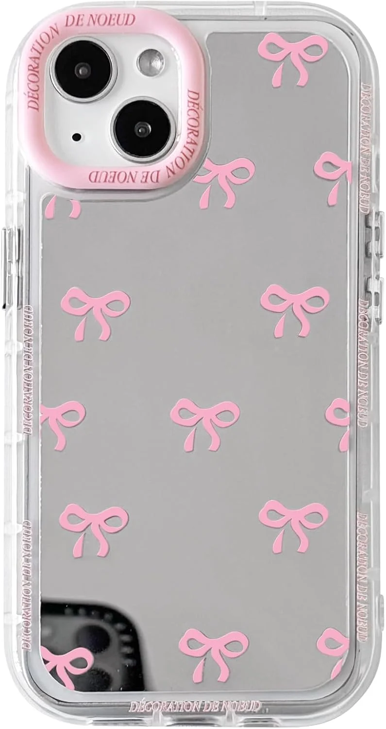 کاور گوشی آیفون 13 طرح پاپیون و روبان آینه ای زیبا، ضد ضربه و ضد خش - صورتی