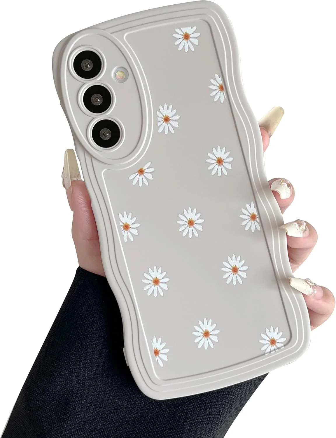 کاور سیلیکونی طرح گل و فریم موجی برای گوشی سامسونگ گلکسی A16 5G/4G - رنگ بژ