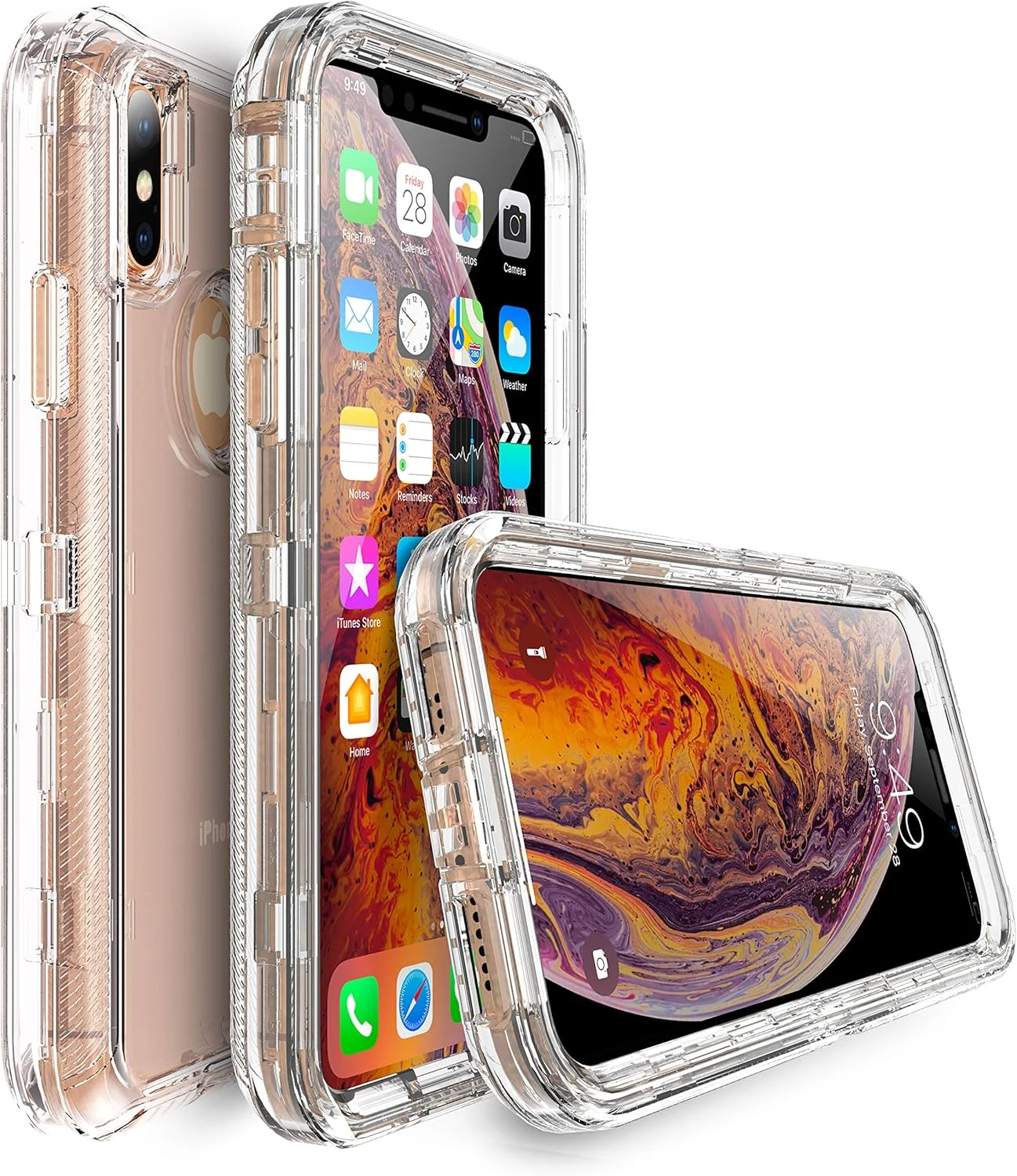 کاور محافظتی سنگین و مقاوم برای آیفون ایکس اس - بدنه زرهی کامل - ضربه گیر - سه لایه ترکیبی TPU و PC سخت سازگار با آیفون ایکس (شفاف)