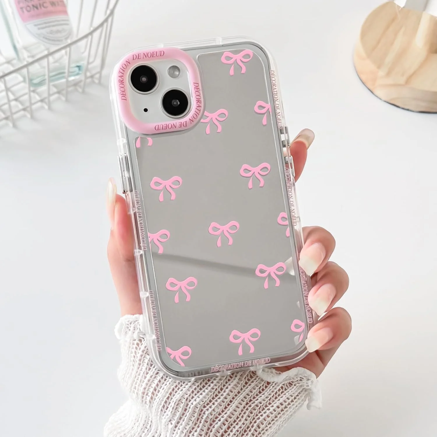 کاور گوشی آیفون 13 طرح پاپیون و روبان آینه ای زیبا، ضد ضربه و ضد خش - صورتی