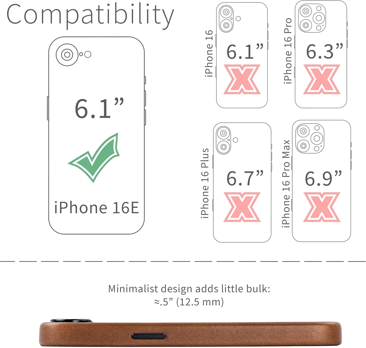 کیف چرمی اصل Dockem برای آیفون 16e، سازگار با MagSafe - چرم دانه کامل صاف (MSGL، قهوه ای)