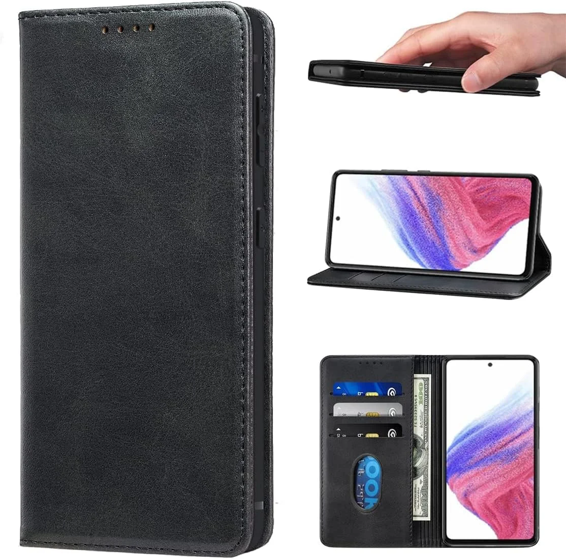کیف پول چرمی سازگار با گوشی سامسونگ گلکسی A71 5G، دارای جای کارت اعتباری، کاور ضد ضربه مناسب برای خانم ها و آقایان (مشکی)
