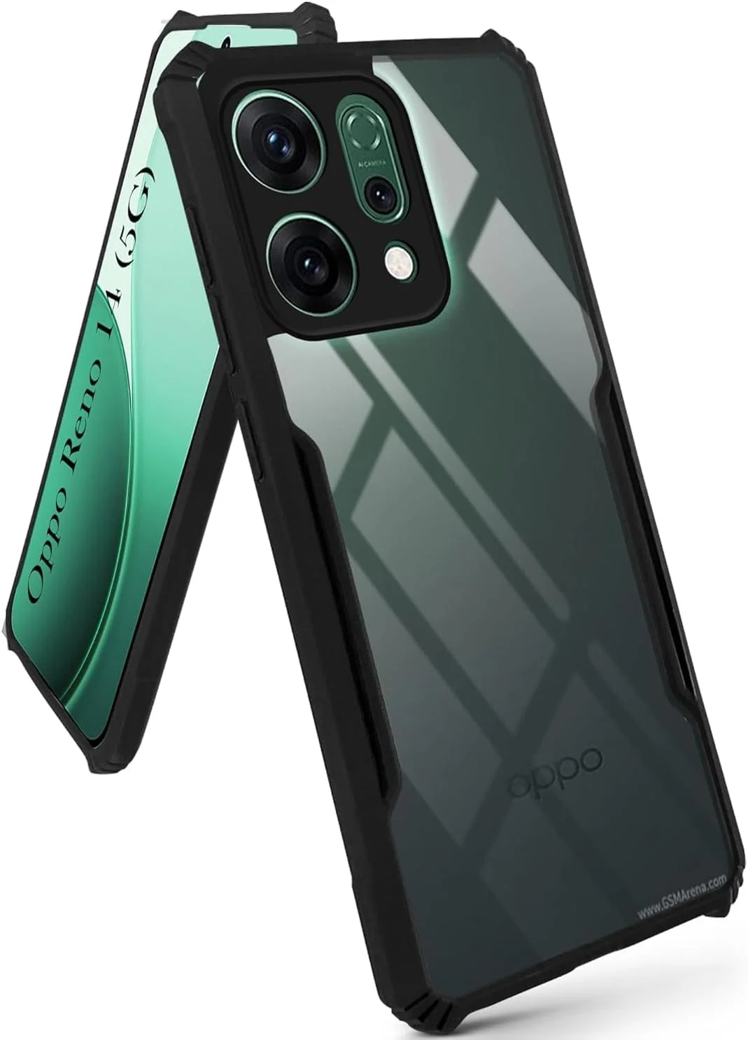 کاور محافظ شفاف با پشت سخت PC و حاشیه مشکی TPU ضد ضربه 360 درجه مقاوم در برابر زرد شدن مناسب برای گوشی Oppo Reno 14