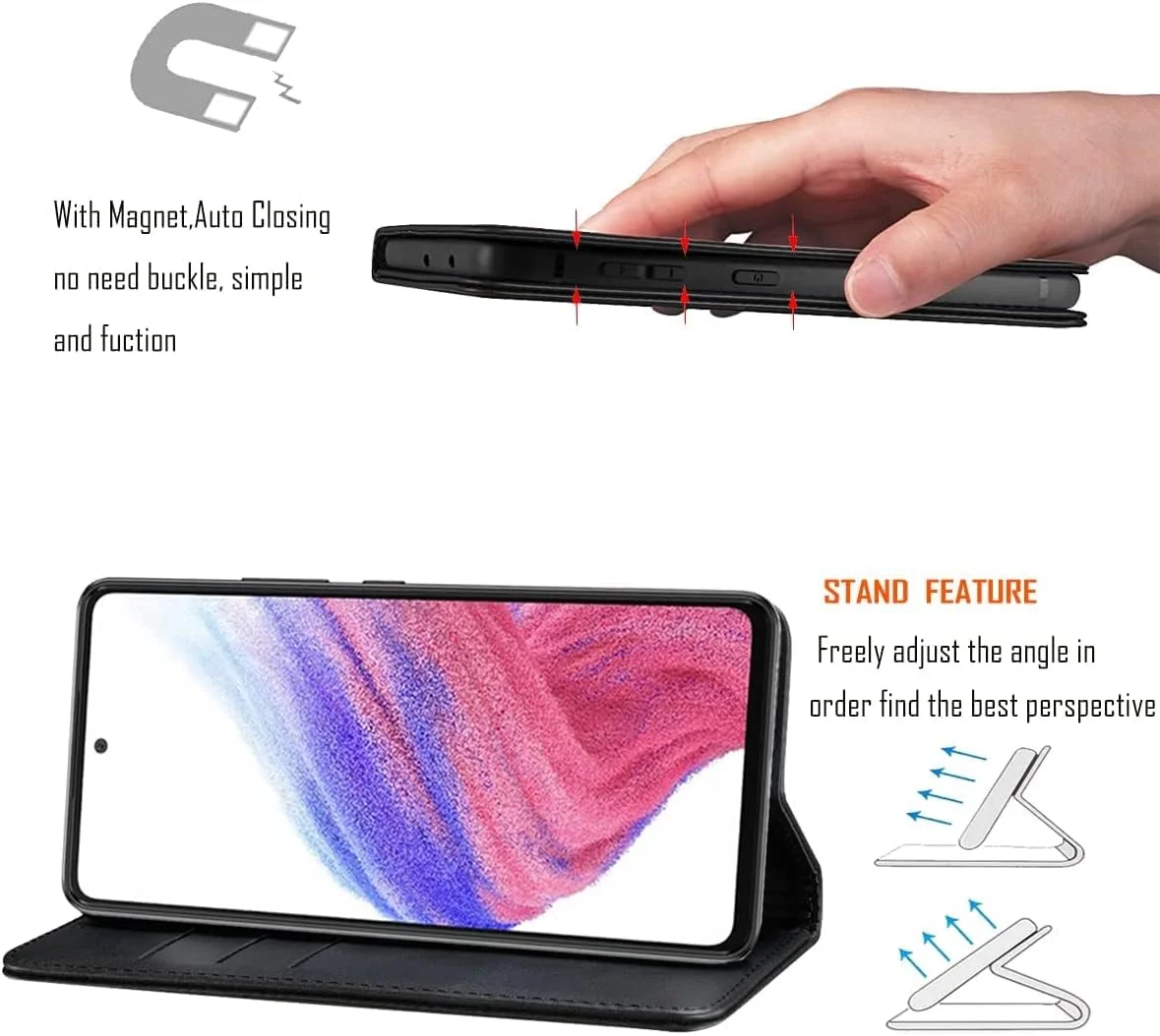 کیف پول چرمی سازگار با گوشی سامسونگ گلکسی A71 5G، دارای جای کارت اعتباری، کاور ضد ضربه مناسب برای خانم ها و آقایان (مشکی)