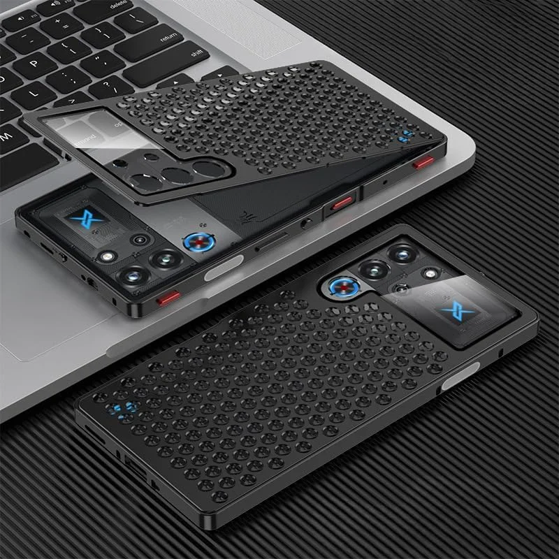 قاب محافظ گوشی Gruattreay سازگار با زد تی ای نوبیا رد مجیک 10 پرو/10 پرو پلاس، قاب فلزی آلیاژ آلومینیوم لوکس با سوراخ های لانه زنبوری برای دفع حرارت، ضد ضربه و مقاوم در برابر افتادن (مشکی)