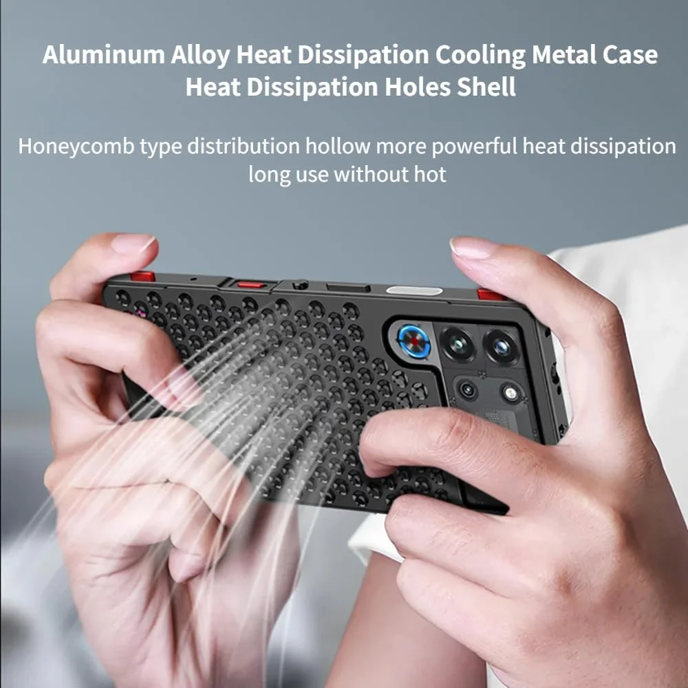 قاب محافظ گوشی Gruattreay سازگار با زد تی ای نوبیا رد مجیک 10 پرو/10 پرو پلاس، قاب فلزی آلیاژ آلومینیوم لوکس با سوراخ های لانه زنبوری برای دفع حرارت، ضد ضربه و مقاوم در برابر افتادن (مشکی)