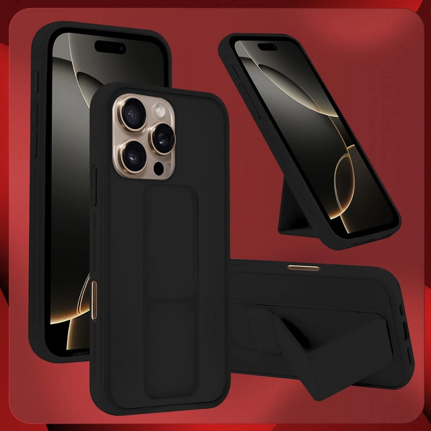 کاور محافظ گوشی آیفون 16 پرو مکس مارگون با استند مغناطیسی، حلقه انگشتی و قابلیت اتصال به هولدر مغناطیسی خودرو، ضد ضربه و مقاوم (مشکی، 16 پرو مکس)